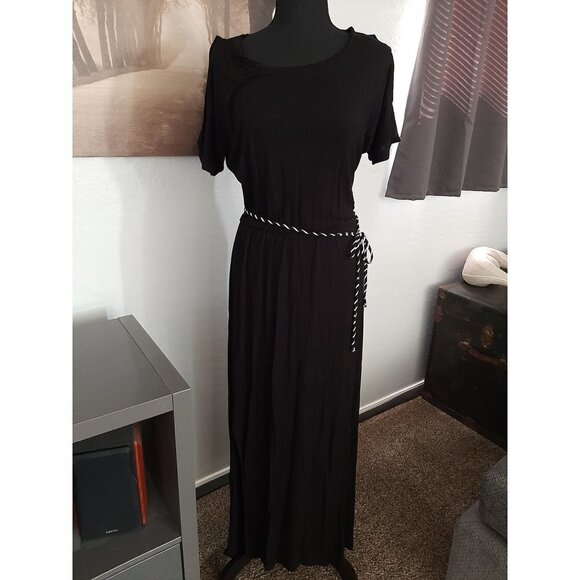 Kut from the Kloth Black open shoulder Short sleeve elastic Waist long dress S - Picture 1 of 10